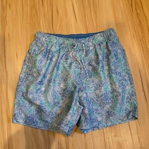 Men's Blue Leaf Print Swim Shorts